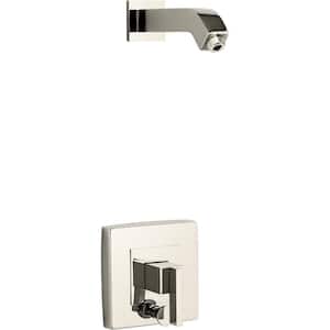 Loure Lever 1-Handle Wall-Mount Shower Trim Kit in Vibrant Polished Nickel with Push Button Diverter, Valve Not Included