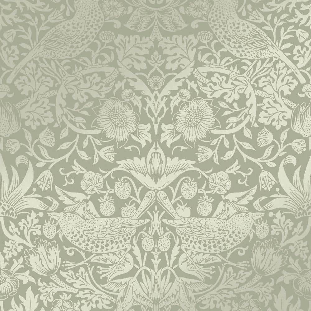 Strawberry Thief Fibrous Sage Green Wallpaper Sample