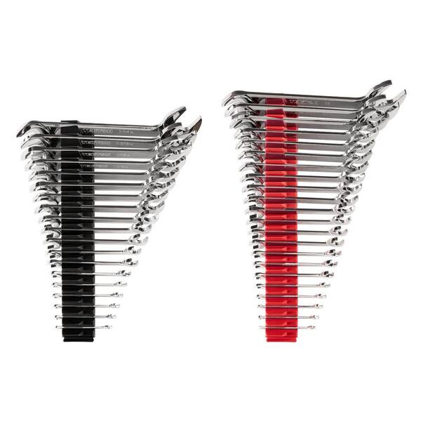TEKTON 1/4 in. to 1-1/4 in., 6 mm to 32 mm Angle Head Open End Wrench Set with Modular Slotted Organizer (41-Piece)