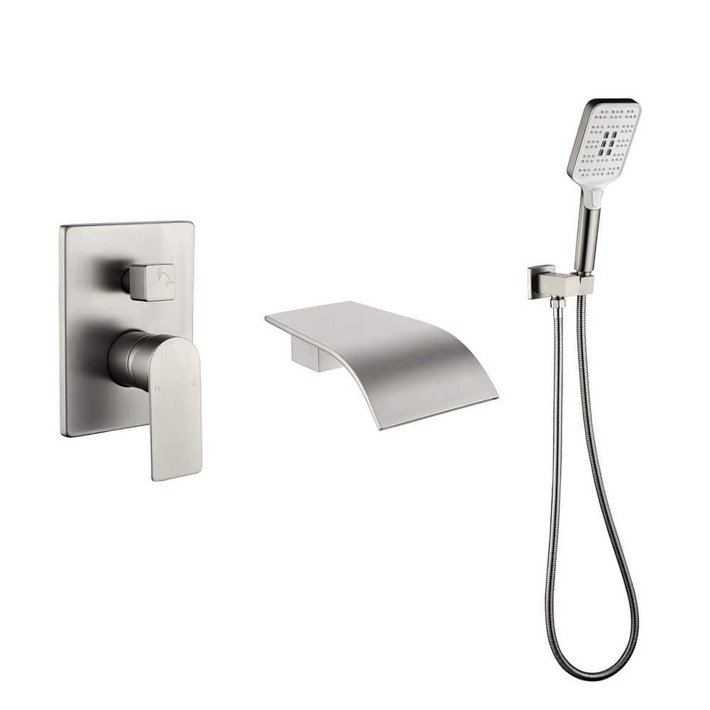 Wall Mount Single-Handle 3-Spray Tub and Shower Faucet with Handheld Shower