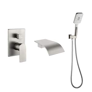 Wall Mount Single-Handle 3-Spray Tub and Shower Faucet with Handheld Shower Head in Brushed Nickel (Valve Included)