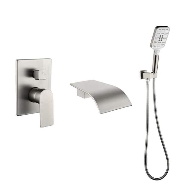 Boyel Living Wall Mount Single-Handle 3-Spray Tub and Shower Faucet with Handheld Shower Head in Brushed Nickel (Valve Included)