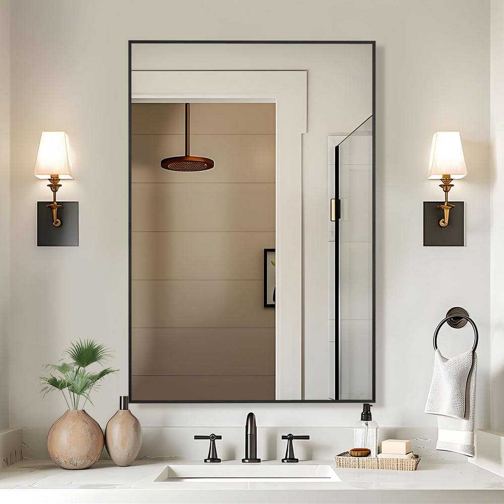 24" x 36" Black Metal Framed Rectangular Vanity Mirror