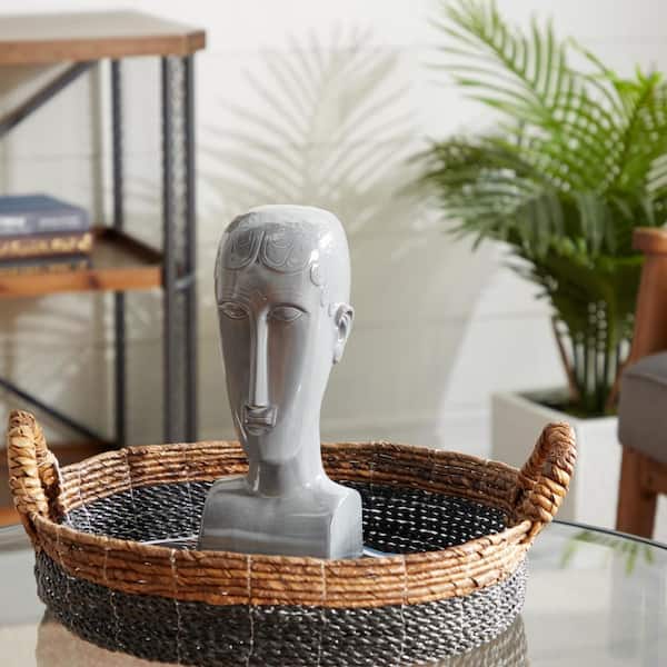 13 in. x 5 in. Gray Ceramic Eclectic Mask Sculpture
