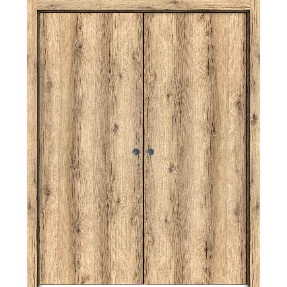 Planum 0010 56 in. x 84 in. Flush Oak Finished Wood Sliding Door with Double Pocket Hardware price history on PriceWatchPro