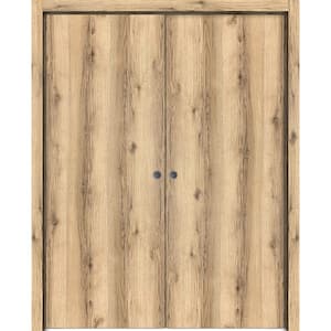 Planum 0010 60 in. x 84 in. Flush Oak Finished Wood Sliding Door with Double Pocket Hardware