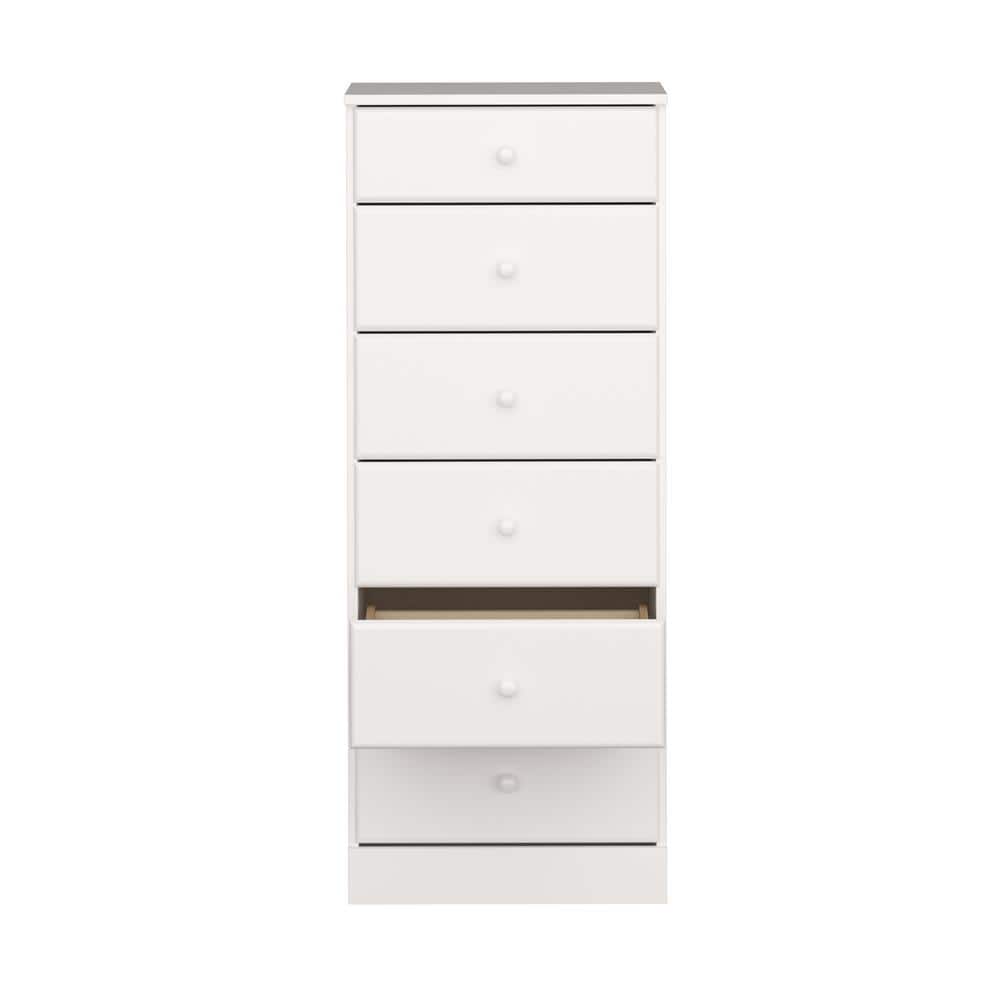 Astrid White 6-Drawer Tall Lingerie Dresser with Solid Wood Knobs