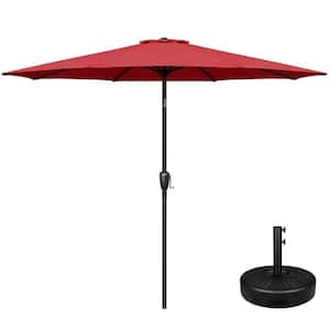 9 ft. Steel Market Tilt Patio Umbrella in Red with Free Standing Base