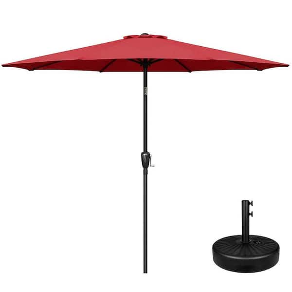 dubbin 9 ft. Steel Market Tilt Patio Umbrella in Red with Free Standing Base