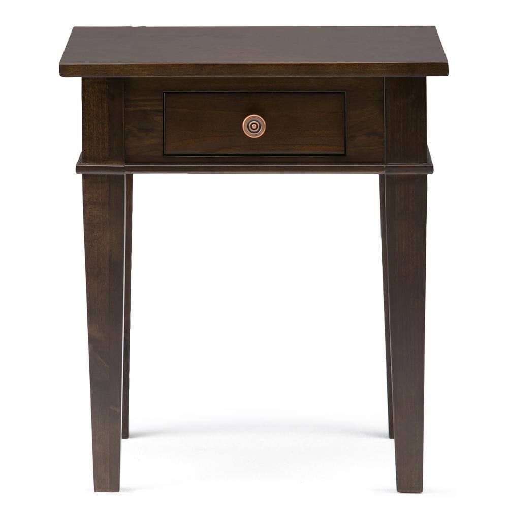 Tobacco Brown Solid Pine Square End Table with Drawer