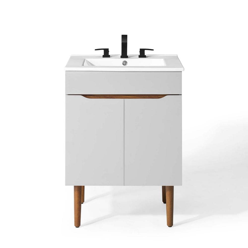 Gray and White Mahogany Freestanding Bathroom Vanity with Ceramic Sink
