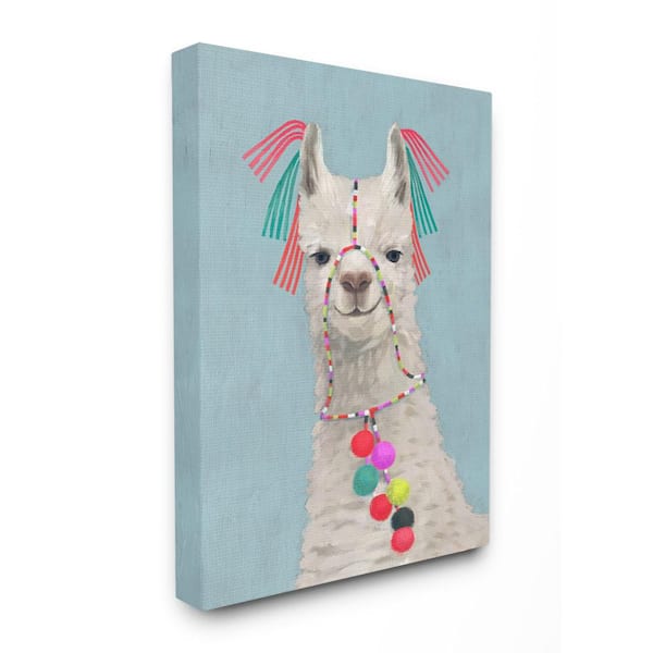 Stupell Industries 16 in. x 20 in. "Llama Adorned in Tassels and Pom Poms Painting" by Victoria Borges Canvas Wall Art