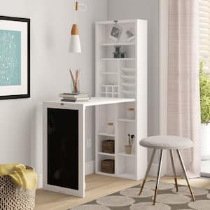 30 in. Rectangular White Floating Desk with Built-In Storage