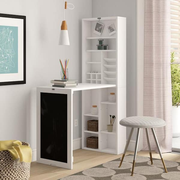 Utopia Alley 30 In Rectangular White, Built In Bookcase With Fold Down Desk