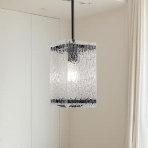 1-Light Black Pendant Hanging Light with Water Glass Shade for Kitchen Island