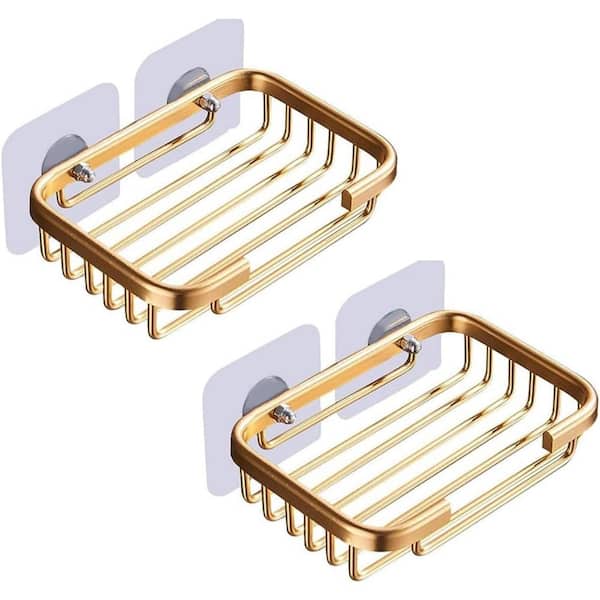 CLAVIE 2-Piece Set Stainless Steel Shower Caddy Shower Rack with 8 Hooks in Gold