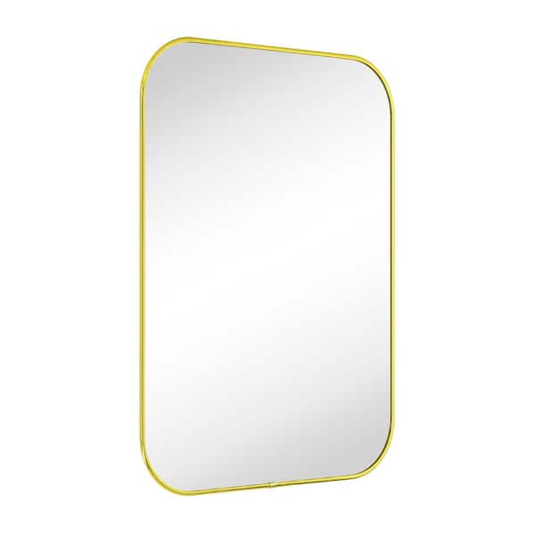 TEHOME Lucia 30 in. W x 40 in. H Small Contemporary Rounded Rectangular Framed Wall Mounted Bathroom Vanity Mirror in Gold