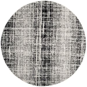 Adirondack Ivory/Black 4 ft. x 4 ft. Round Gradient Solid Area Rug