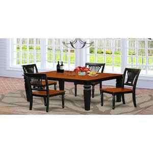 5-Piece Black and Cherry Finish Solid Wood Top Dining table with 4 Chairs with Lattice Back