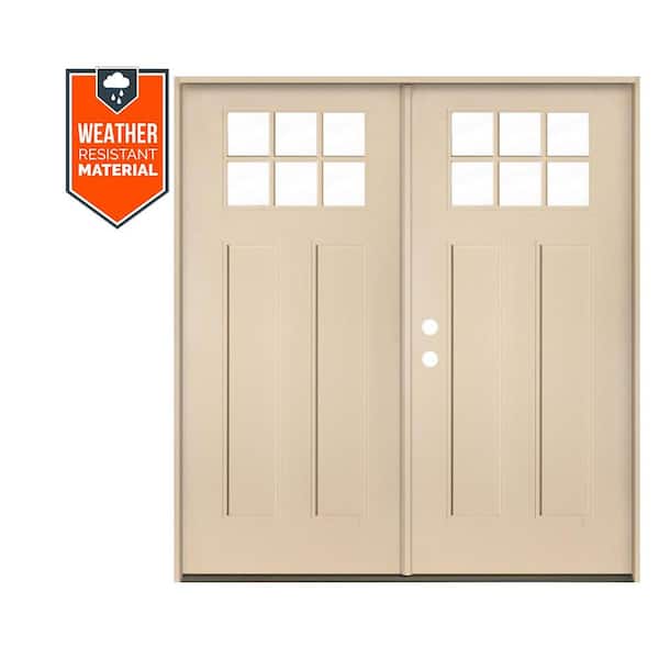 Craftsman 72 in. x 79 in. 6-Lite Right-Active/Inswing Clear Glass Unfinished Double Fiberglass Prehung Front Door