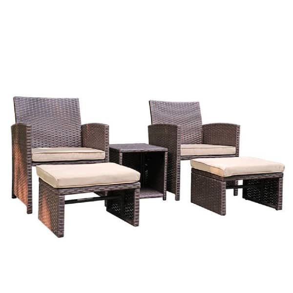 Freestyle 5-Piece Wicker Outdoor Bistro Set with Beige Cushions