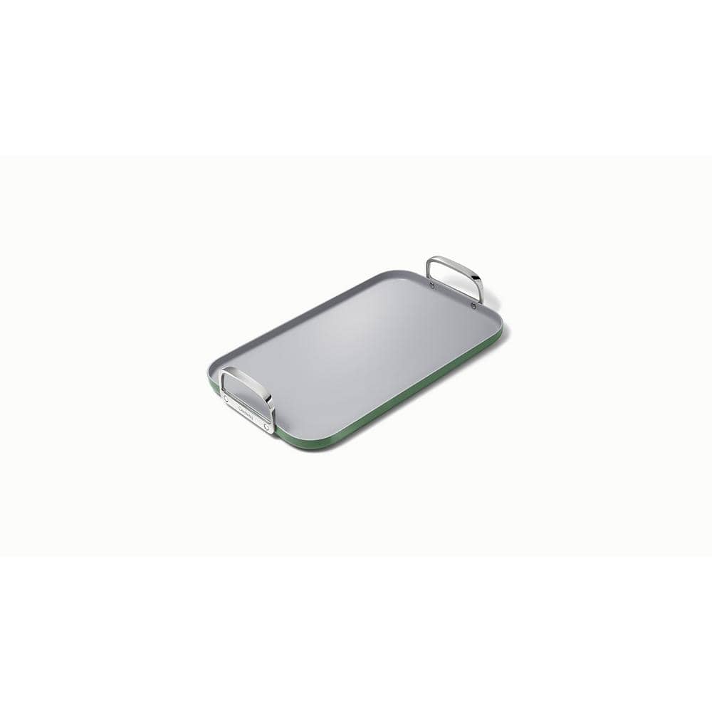 Sage Green Ceramic Nonstick Double Burner Griddle with Handles