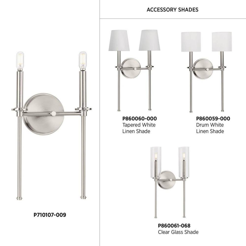 Elara Brushed Nickel 2-Light Bath Vanity Light with Fabric Shade