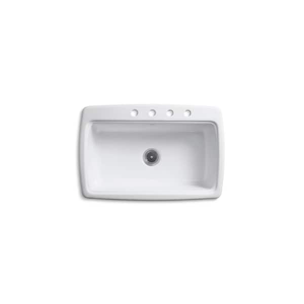 KOHLER Cape Dory 33 in. Drop-in Single Bowl Cast Iron Kitchen Sink with 4-Faucet Holes