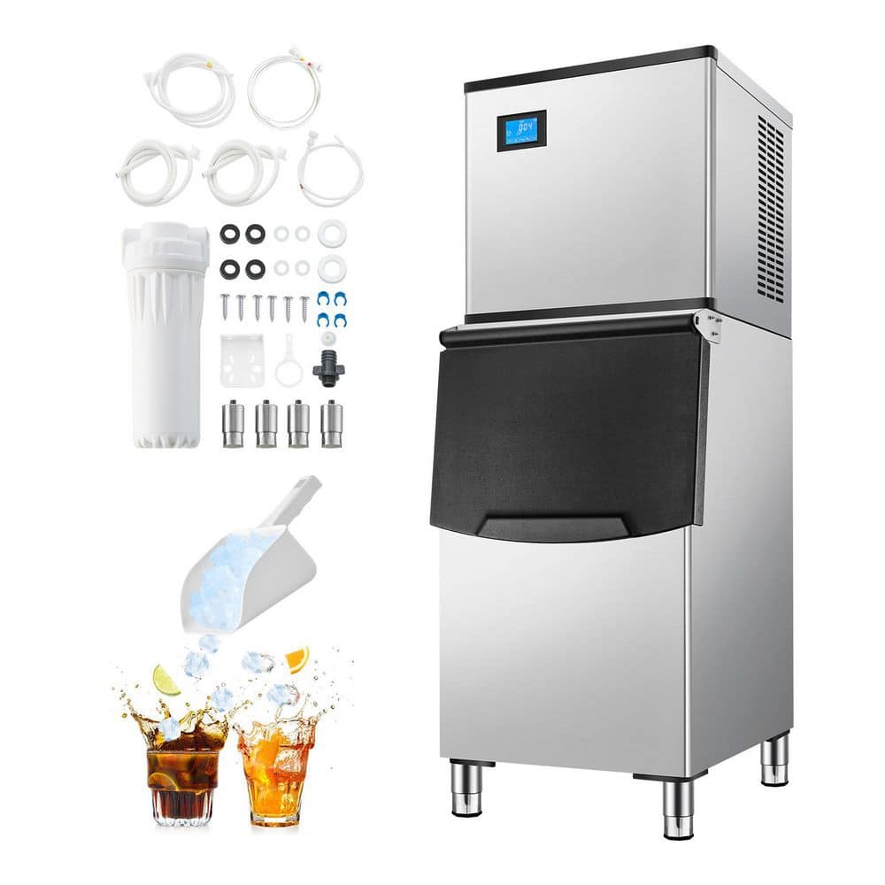 22.2 in. Commercial Ice Maker Machine 500LBS/24H with 250LBS Large Storage Silver Self-Cleaning Ice Makers Touchscreen