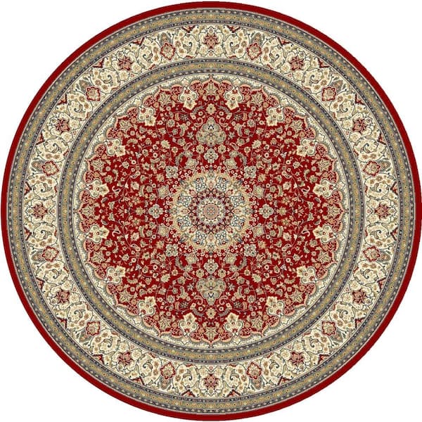 Home Decorators Collection Nicholson Red/Ivory 5 ft. x 5 ft. Round Indoor Area Rug