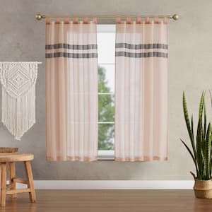 Milly Bling Blush Pink Faux Linen 38 in. W x 63 in. L Tab Top Sheer Tiebacks Curtain (2-Panels and 2-Tiebacks)