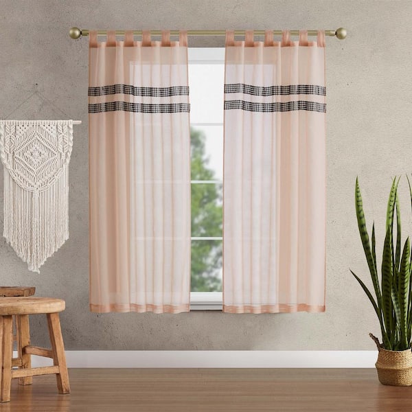 Jessica Simpson Milly Bling Blush Pink Faux Linen 38 in. W x 63 in. L Tab  Top Sheer Tiebacks Curtain (2-Panels and 2-Tiebacks) JSC016386 - The Home  Depot