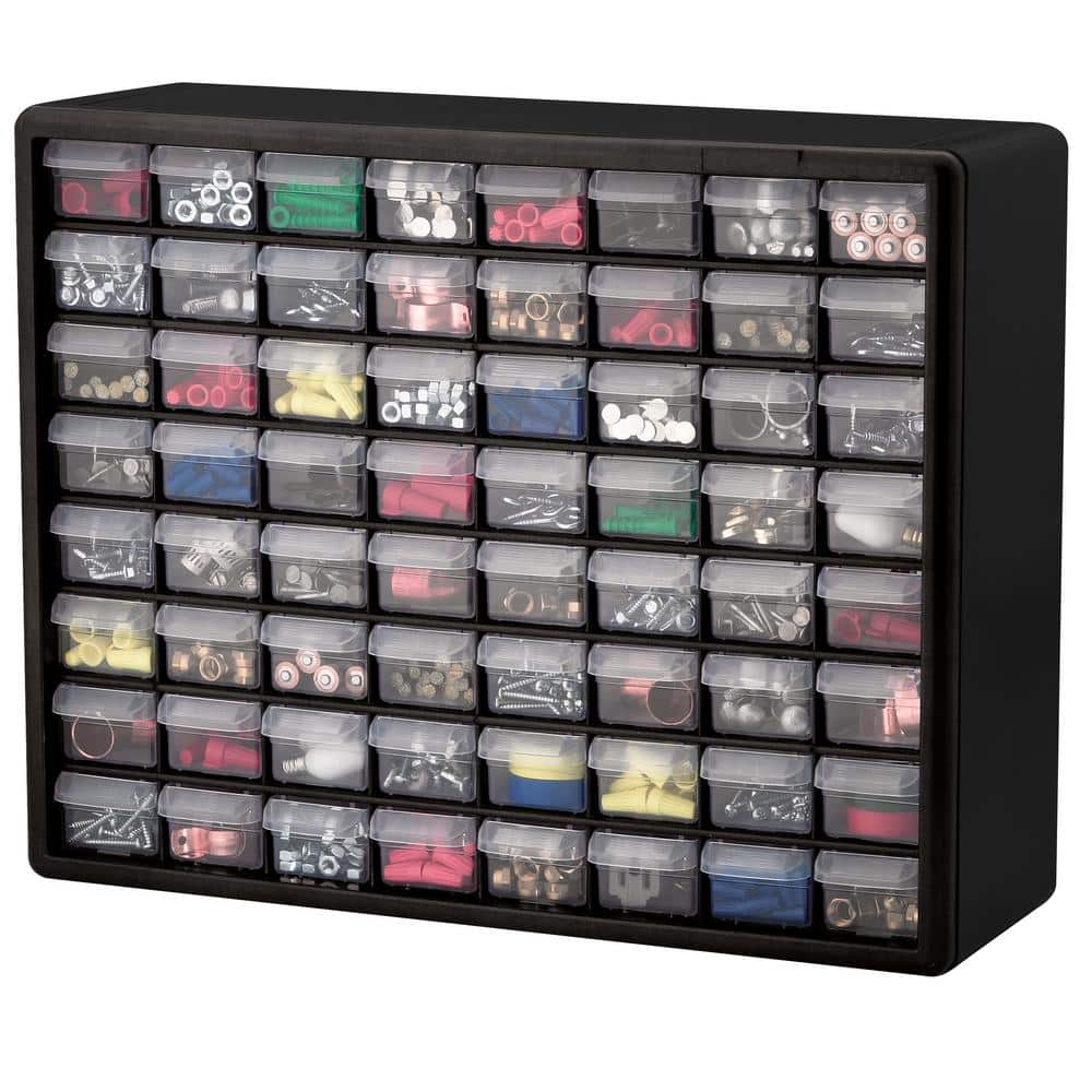 Black 64-Drawer Stackable Plastic Storage Cabinet