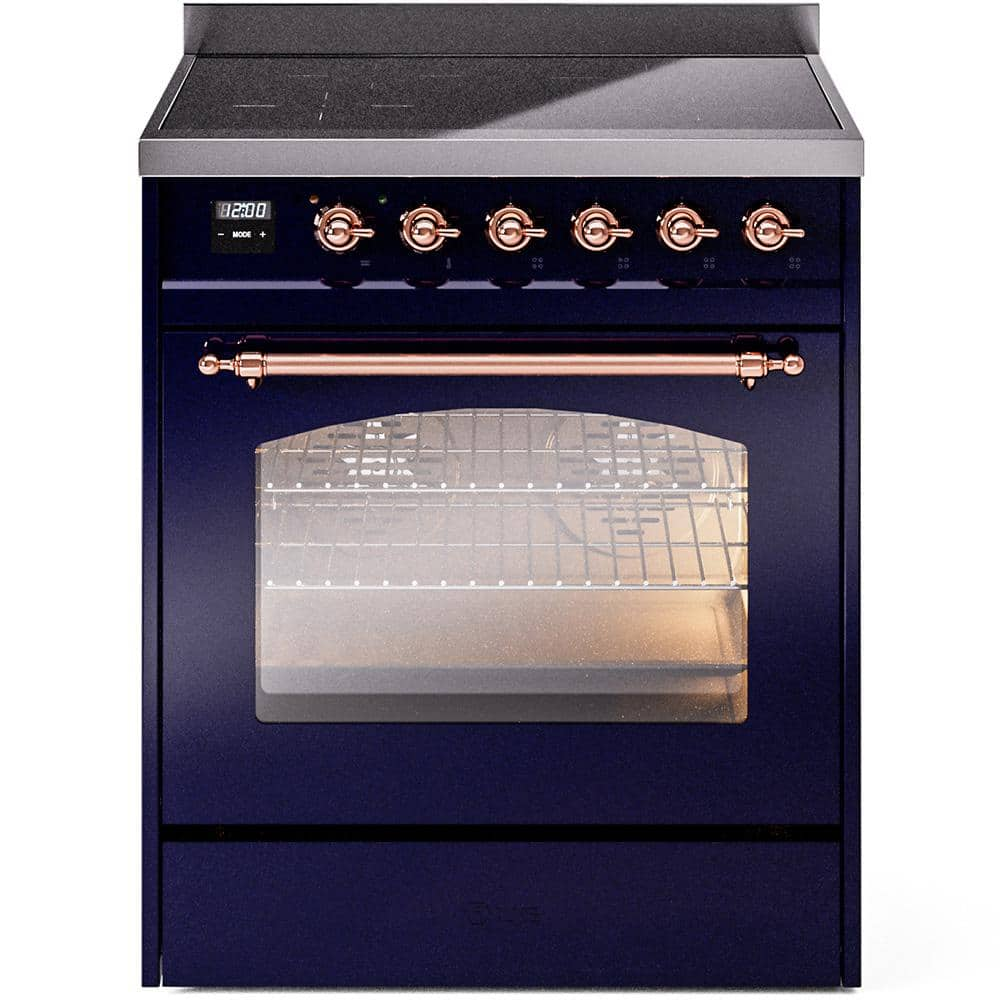 Nostalgie II 30 in. 4 Zone Freestanding Induction Range in Midnight Blue with Copper -  ILVE, UPI304NMPMBP