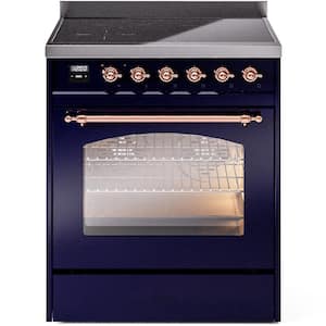 Nostalgie II 30 in. 4 Zone Freestanding Induction Range in Midnight Blue with Copper