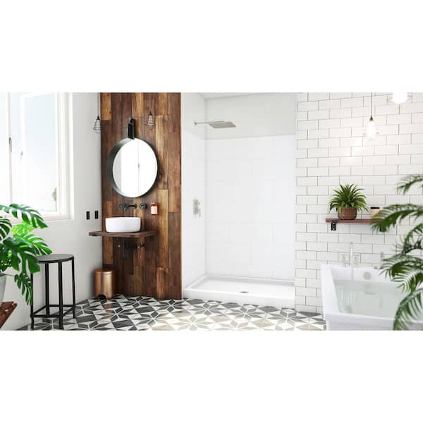 DreamStone 34 in. L x 54 in. W x 84 in. H Alcove Shower Kit with Shower Wall and Shower Pan in Traditional White