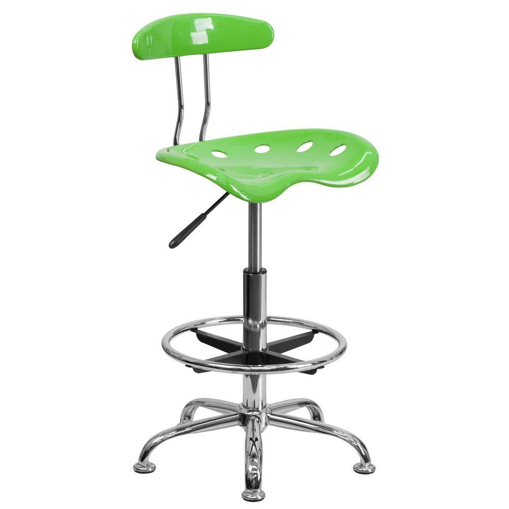 Vibrant Apple Green and Chrome Adjustable Drafting Stool with Tractor Seat