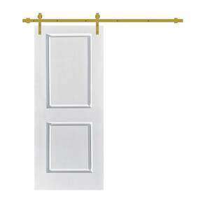 30 in. x 80 in. White Stained Composite MDF 2-Panel Interior Sliding Barn Door with Hardware Kit