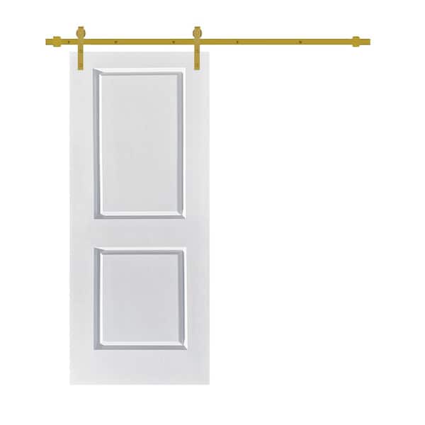 CALHOME 30 in. x 80 in. White Primed MDF 2 Panel Interior Sliding Barn Door with Hardware Kit