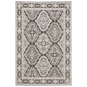 Edgewater Gray/Ivory 5 ft. x 8 ft. Traditional Trefoil Panel Medallion Polyester Indoor Area Rug