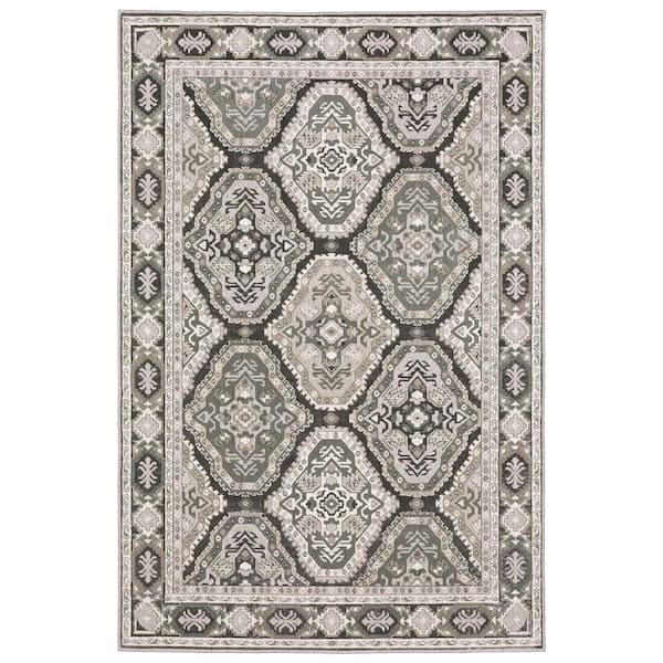 AVERLEY HOME Edgewater Gray/Ivory 7 ft. x 10 ft. Traditional Trefoil Panel Medallion Polyester Indoor Area Rug