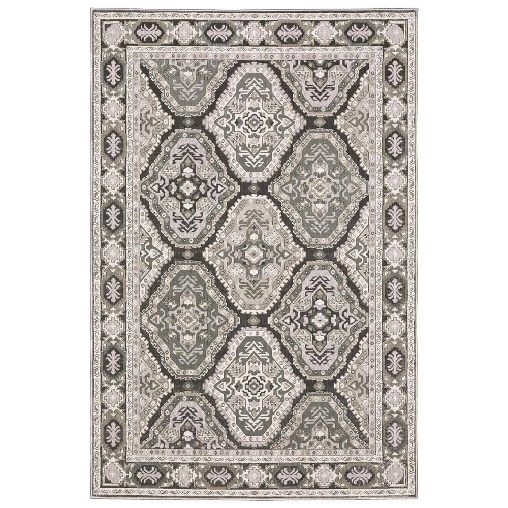 Edgewater Gray/Ivory 10 ft. x 13 ft. Traditional Trefoil Panel Medallion Polyester Indoor Area Rug price history on PriceWatchPro