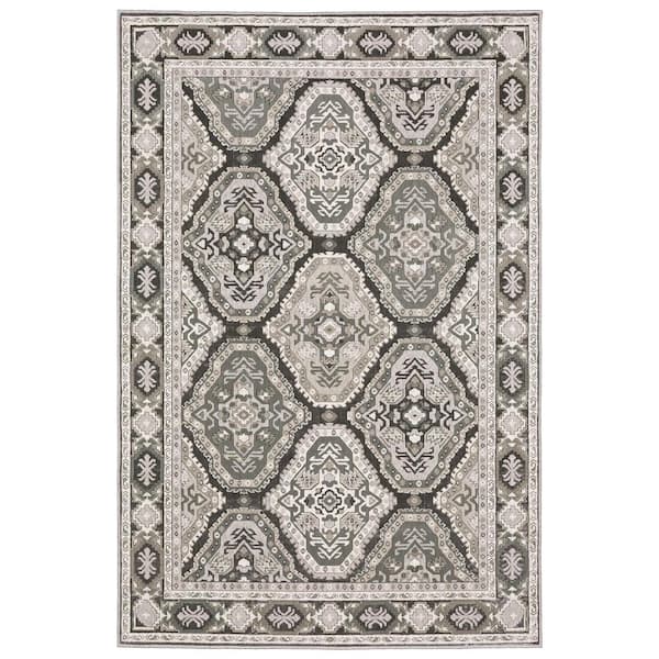 AVERLEY HOME Edgewater Gray/Ivory 10 ft. x 13 ft. Traditional Trefoil Panel Medallion Polyester Indoor Area Rug