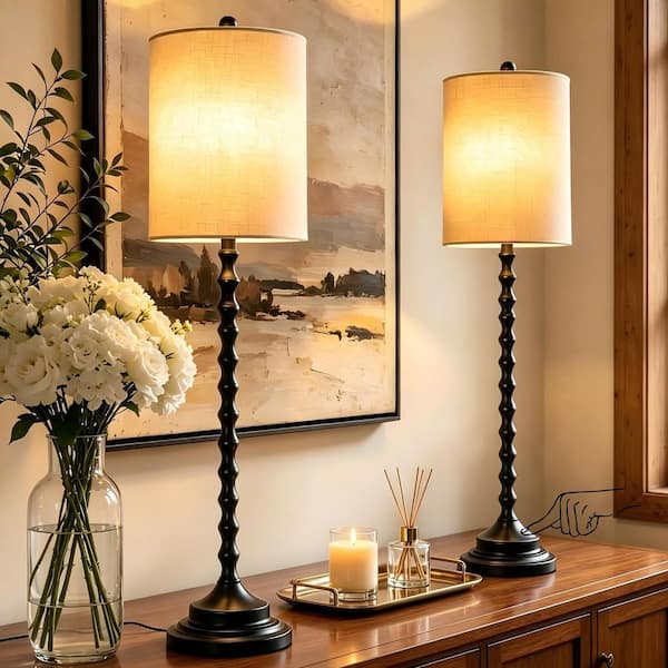 Lampworks Set Of 2 Buffet Table Lamps – 30" Tall, Sturdy Metal Base, Textured Linen Shade, UL Certified