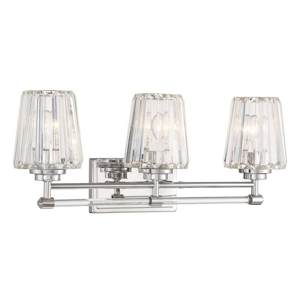 Polished Nickel 3-Light Vanity with Clear Crystal Shades