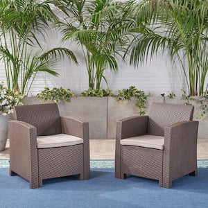 St. Johns Brown Removable Cushions Faux Wicker Outdoor Lounge Chair with Mixed Beige Cushions (2-Pack)