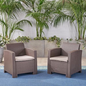 St. Johns Brown Removable Cushions Faux Wicker Outdoor Patio Lounge Chair with Mixed Beige Cushions (2-Pack)