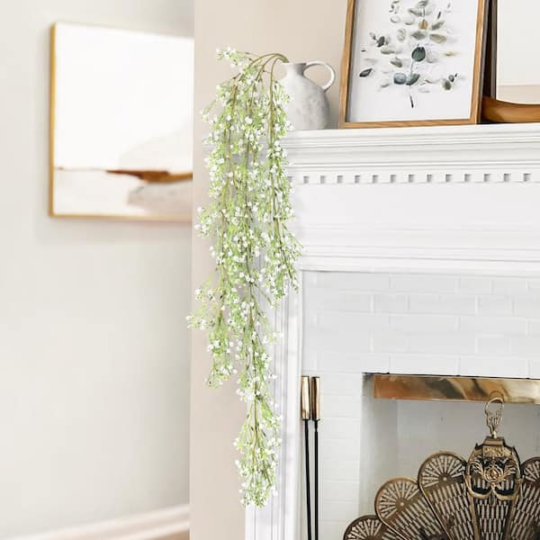 42 in. Deluxe White Artificial Baby's Breath Gypsophila Flower Stem Hanging Spray Bush