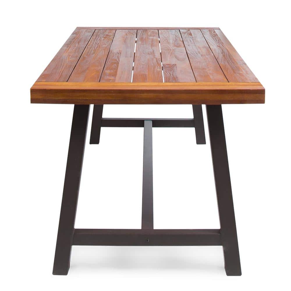 Carlie Sandblast Finish Acacia Wood Outdoor Dining Table with Metal Legs