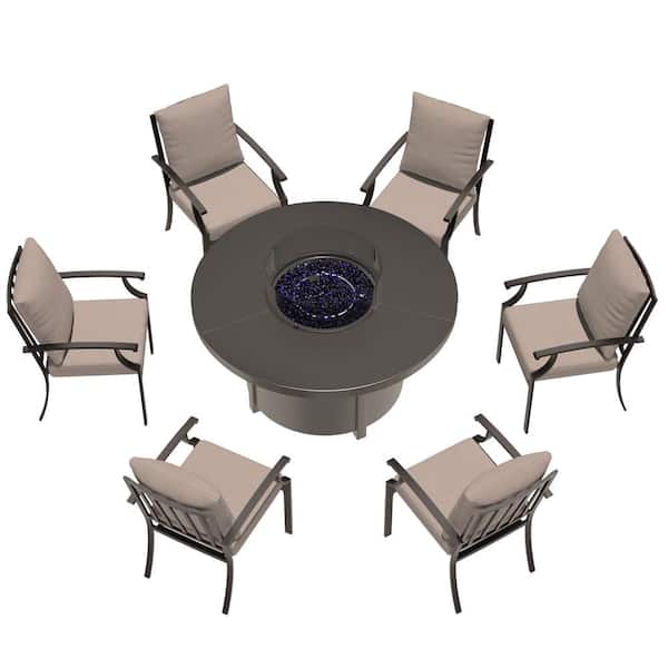 Halmuz 7-Piece Metal Patio Conversation Set with 48 in